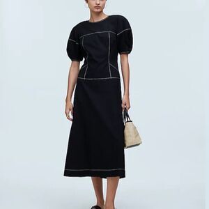 Madewell Puff-Sleeve Drop-Waist Midi Dress size 6 NWT